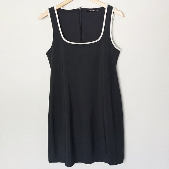 Abercrombie & Fitch Squareneck Traveler Mini Dress M Black White Trim Athleisure - Picture 6 of 16